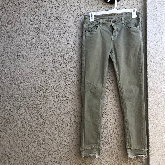 Zara Basic Green Double Raw Hem high  rise Jeans - Picture 7 of 8